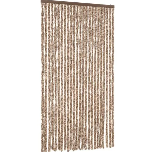 Flueforhæng i chenille - Insektgardin til dør | Farve: Beige og mørkebrun | Størrelse: 100x200 cm