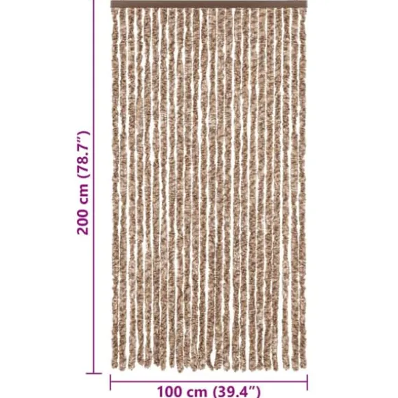 Flueforhæng i chenille - Insektgardin til dør | Farve: Beige og mørkebrun | Størrelse: 100x200 cm