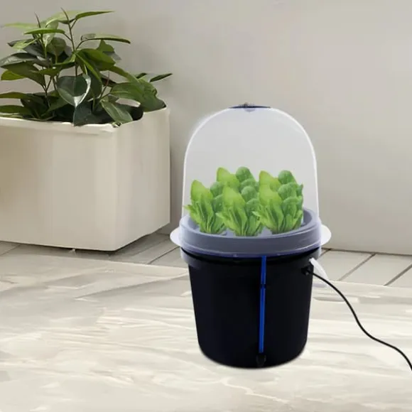 Fogponics hydroponisk system - Indendørs plantesæt - 8 plantepladser - Automatisk tågecyklus - Timer 60/30 min - 12–24 V DC - 27×27×29 cm - Sort
