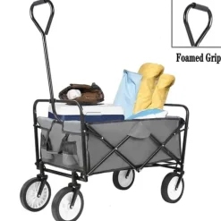 Foldbar havevogn - Transportvogn/trækvogn - Bæreevne 80 kg - Volumen 110 L - Gummihjul, stålramme - Foldemål 76x51x20 cm - Grå