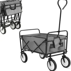 Foldbar havevogn - Transportvogn/trækvogn - Bæreevne 80 kg - Volumen 110 L - Gummihjul, stålramme - Foldemål 76x51x20 cm - Grå