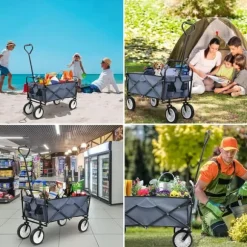 Foldbar havevogn - Transportvogn/trækvogn - Bæreevne 80 kg - Volumen 110 L - Gummihjul, stålramme - Foldemål 76x51x20 cm - Grå