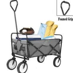 Foldbar havevogn - Transportvogn/trækvogn - Bæreevne 80 kg - Volumen 110 L - Gummihjul, stålramme - Foldemål 76x51x20 cm - Grå