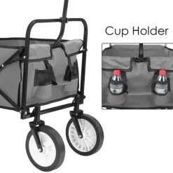Foldbar havevogn - Transportvogn/trækvogn - Bæreevne 80 kg - Volumen 110 L - Gummihjul, stålramme - Foldemål 76x51x20 cm - Grå