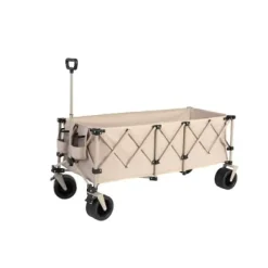 Foldbar havevogn med 100 kg kapacitet, robust 300L transportvogn med store terrængående hjul og drikkeholder - beige