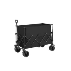 Foldbar strandvogn med store terrænhjul, tung havevogn 300 kg med drikkeholder, sort