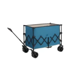 Foldbar vogn 220 kg med store hjul, holdbar 300L havevogn med terrænhjul og drikkeholder, blå