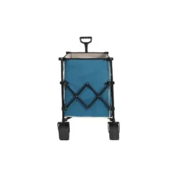 Foldbar vogn 220 kg med store hjul, holdbar 300L havevogn med terrænhjul og drikkeholder, blå