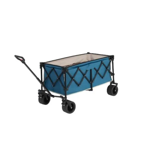 Foldbar vogn 220 kg med store hjul, holdbar 300L havevogn med terrænhjul og drikkeholder, blå
