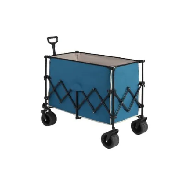 Foldbar vogn 220 kg med store hjul, holdbar 300L havevogn med terrænhjul og drikkeholder, blå