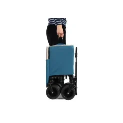 Foldbar vogn 220 kg med store hjul, holdbar 300L havevogn med terrænhjul og drikkeholder, blå