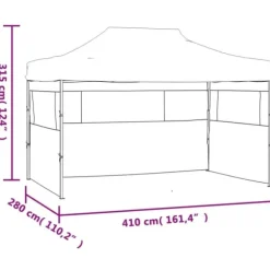 Foldbart festtelt med 3 sidevægge - 3 x 4 m | Farve: Blå | Materiale: Stål