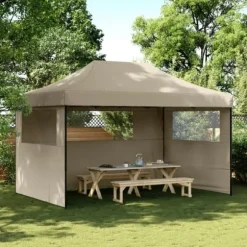 Foldbart pop up-festtelt med 3 sidevægge - Gråbrun | Størrelse: 300x300 cm