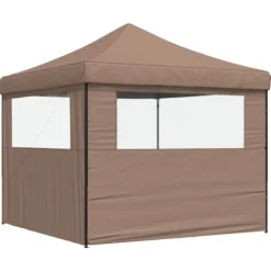 Foldbart pop-up festtelt med 2 sidevægge | Farve: Brun | Størrelse: 3x3 m