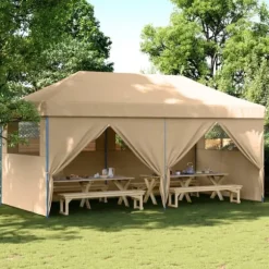Foldbart pop-up festtelt med 4 sidevægge | Farve: Beige | Størrelse: 3x3 m