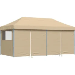 Foldbart pop-up festtelt med 4 sidevægge | Farve: Beige | Størrelse: 3x3 m