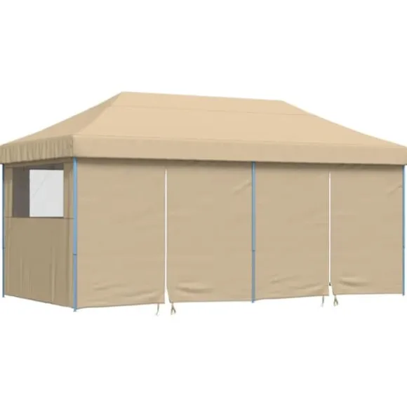 Foldbart pop-up festtelt med 4 sidevægge | Farve: Beige | Størrelse: 3x3 m