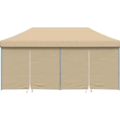 Foldbart pop-up festtelt med 4 sidevægge | Farve: Beige | Størrelse: 3x3 m