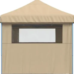 Foldbart pop-up festtelt med 4 sidevægge | Farve: Beige | Størrelse: 3x3 m