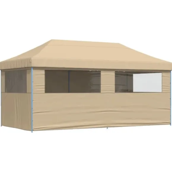 Foldbart pop-up festtelt med 4 sidevægge | Farve: Beige | Størrelse: 3x3 m