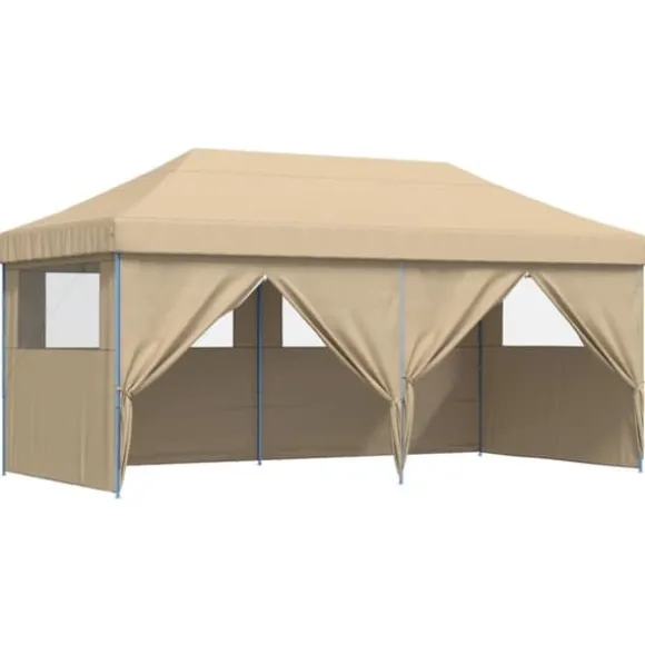 Foldbart pop-up festtelt med 4 sidevægge | Farve: Beige | Størrelse: 3x3 m