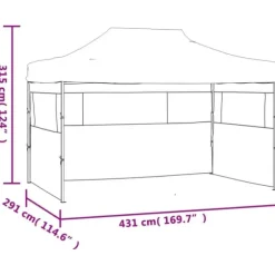 Foldbart telt med 3 sidevægge - Pop Up festtelt | Størrelse: 431x291x315 cm | Farve: Antracitgrå