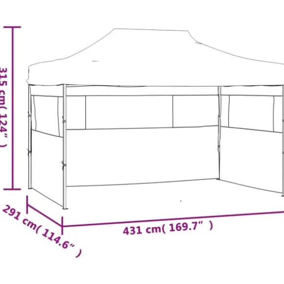 Foldbart telt med 3 sidevægge - Pop Up festtelt | Størrelse: 431x291x315 cm | Farve: Antracitgrå