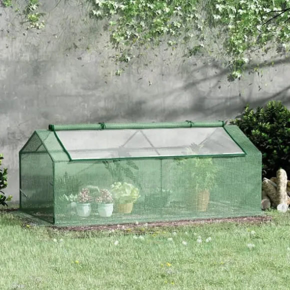 Foliedrivhus med vindue, tomathus/plantekasse, 180×90×70 cm, grøn