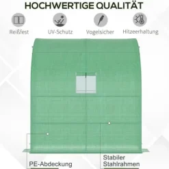 Foliedrivhus 200x100x215 cm med 2 døre, UV-beskyttelse, stål & PE, grøn – planteopdræt