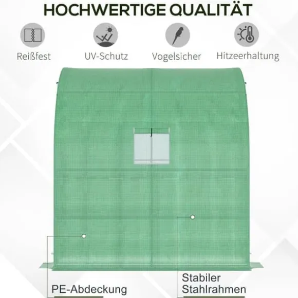 Foliedrivhus 200x100x215 cm med 2 døre, UV-beskyttelse, stål & PE, grøn – planteopdræt