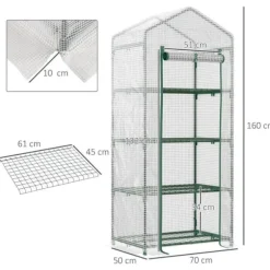 Foliedrivhus 70x50x160 cm med 4 hylder, hvid – tomathus/drivbænk