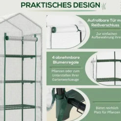 Foliedrivhus 70x50x160 cm med 4 hylder, hvid – tomathus/drivbænk