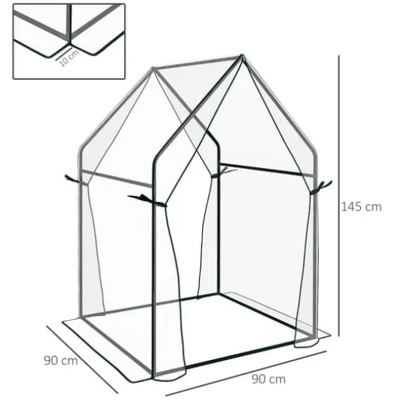 Foliedrivhus 90x90x145 cm med dobbeltdør, vindtæt, PE, transparent