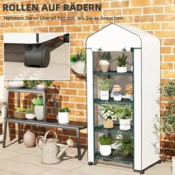 Foliedrivhus 69x50x165 cm med hjul & hylder, stålstel, vintertåligt, hvid – til tomater & planter