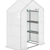Foliedrivhus 143x74x190 cm med rulleport, vinduer & hylder, hvid