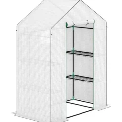 Foliedrivhus 143x74x190 cm med rulleport, vinduer & hylder, hvid