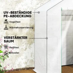 Foliedrivhus 143x74x190 cm med rulleport, vinduer & hylder, hvid