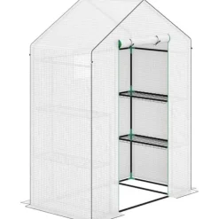 Foliedrivhus 143x74x190 cm med rulleport, vinduer & hylder, hvid