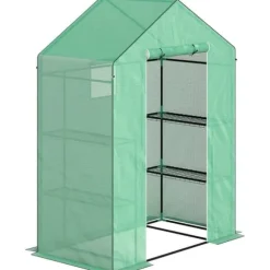 Foliedrivhus 143x74x190 cm med rulleport, vinduer & hylder, grøn