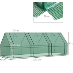 Foliedrivhus/drivbænk 270x90x90 cm, grøn – til tomater & planter
