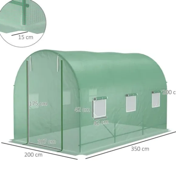 Folietunnel 350x200x200 cm med vinduer, tomatdrivhus/avlstunnel, grøn