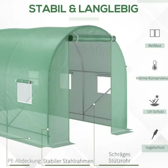 Folietunnel 350x200x200 cm med vinduer, tomatdrivhus/avlstunnel, grøn