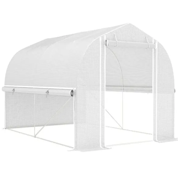 Folietunnel 3x2x2 m med dør & 4 vinduer, opklappelige sider, galvaniseret stål, UV-bestandig, hvid