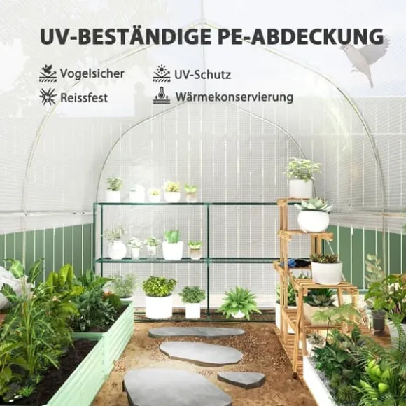 Folietunnel 3x2x2 m med dør & 4 vinduer, opklappelige sider, galvaniseret stål, UV-bestandig, hvid
