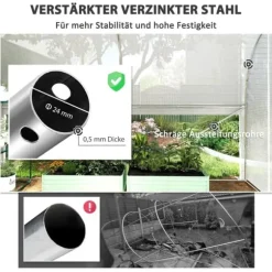 Folietunnel 3x2x2 m med dør & 4 vinduer, opklappelige sider, galvaniseret stål, UV-bestandig, hvid