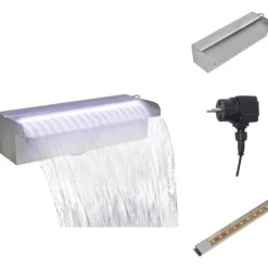 Fontæner - Living rektangulær vandfaldsfontæne med LED-lys rustfrit stål 30 cm