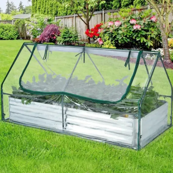 Forhøjet højbed med drivhus, 6x3x3 ft, Grøn & Sølv & Klar