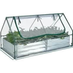 Forhøjet højbed med drivhus, 6x3x3 ft, Grøn & Sølv & Klar