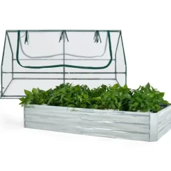 Forhøjet højbed med drivhus, 6x3x3 ft, Grøn & Sølv & Klar