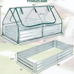 Forhøjet højbed med drivhus, 6x3x3 ft, Grøn & Sølv & Klar